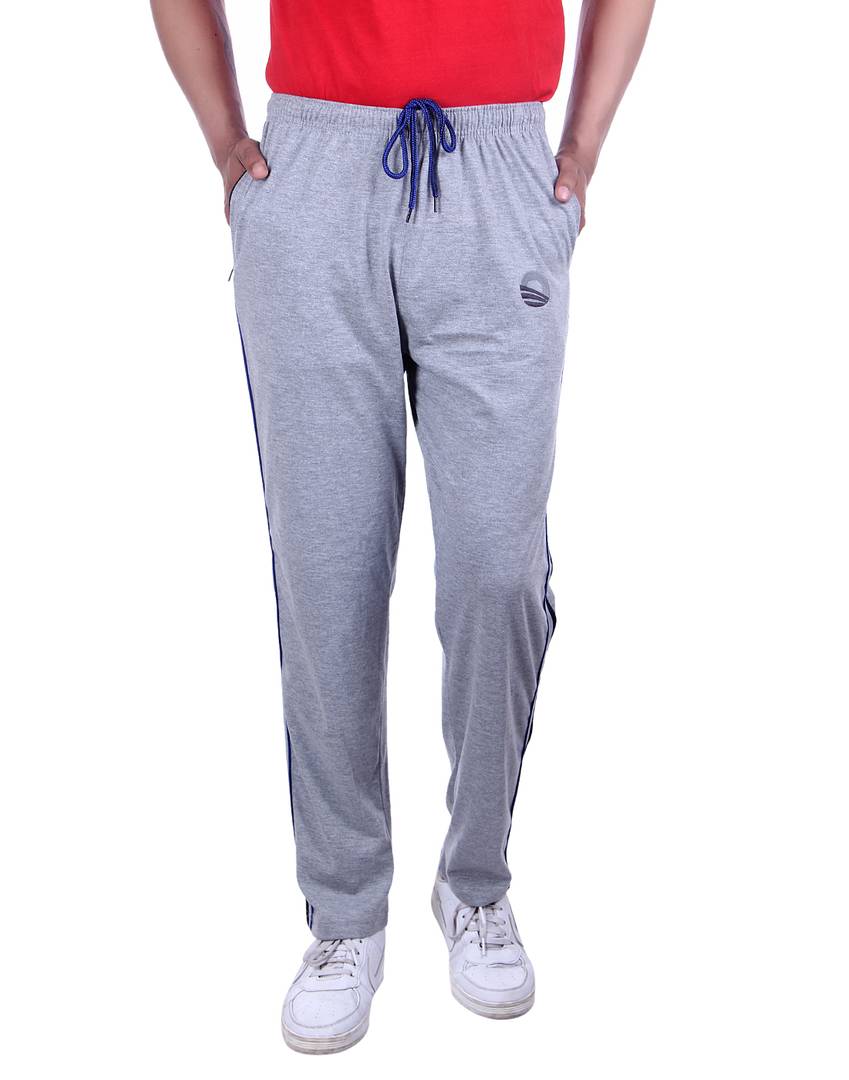Men's Grey Cotton Solid Regular Track Pants